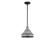  0877-M ABI-GV - Jasper 1-Light Pendant in Antique Black Iron with Galvanized Steel